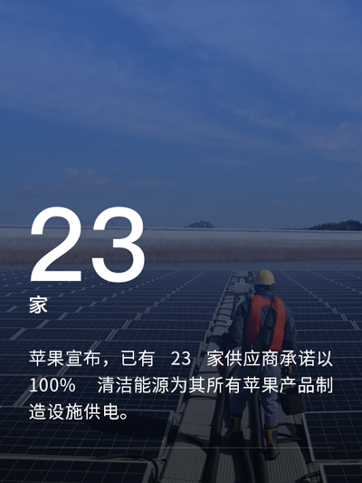 苹果宣布：有23家供应商为其设施提供100%清洁能源供电