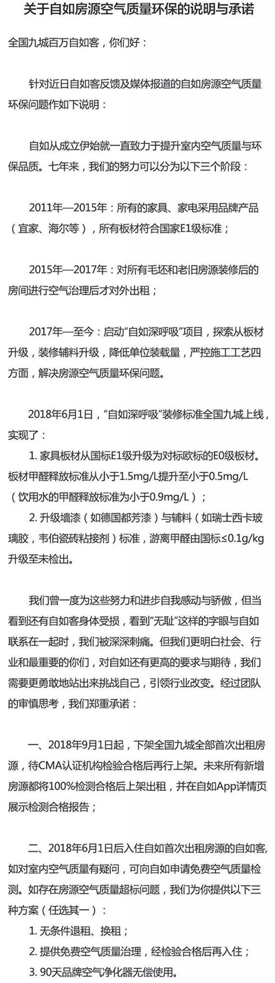 自如9月起下架全部首次出租房源，将展示检测报告