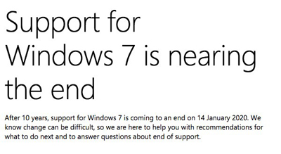 微软向用户推送通知将在明年彻底终止对Windows 7支持